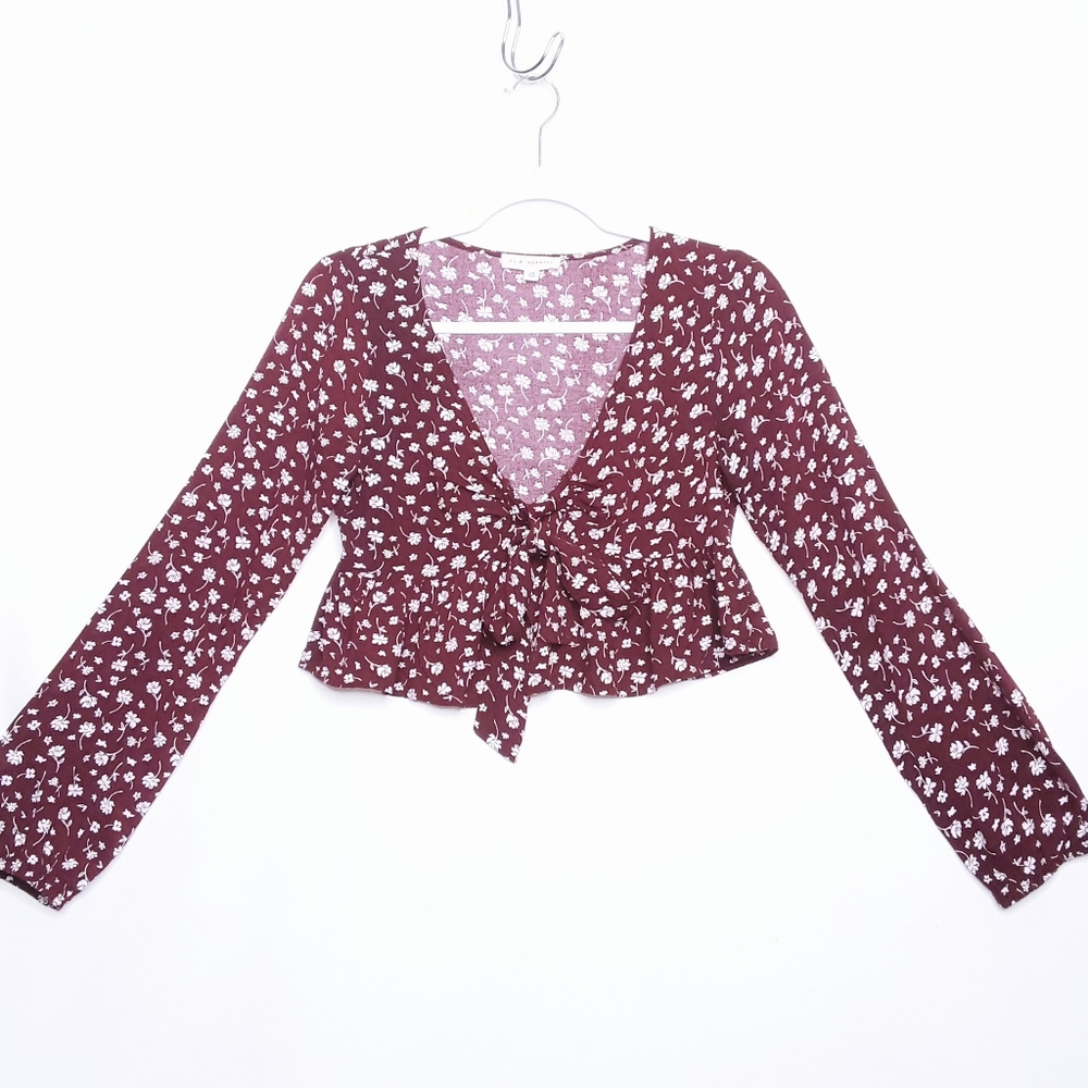 💎L.A. Hearts Maroon Red Floral Long Sleeve Crop Top Size XS